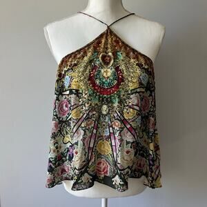 Camilla Silk Patterned Swarovski Crystal Bandana Tank Top Size 1